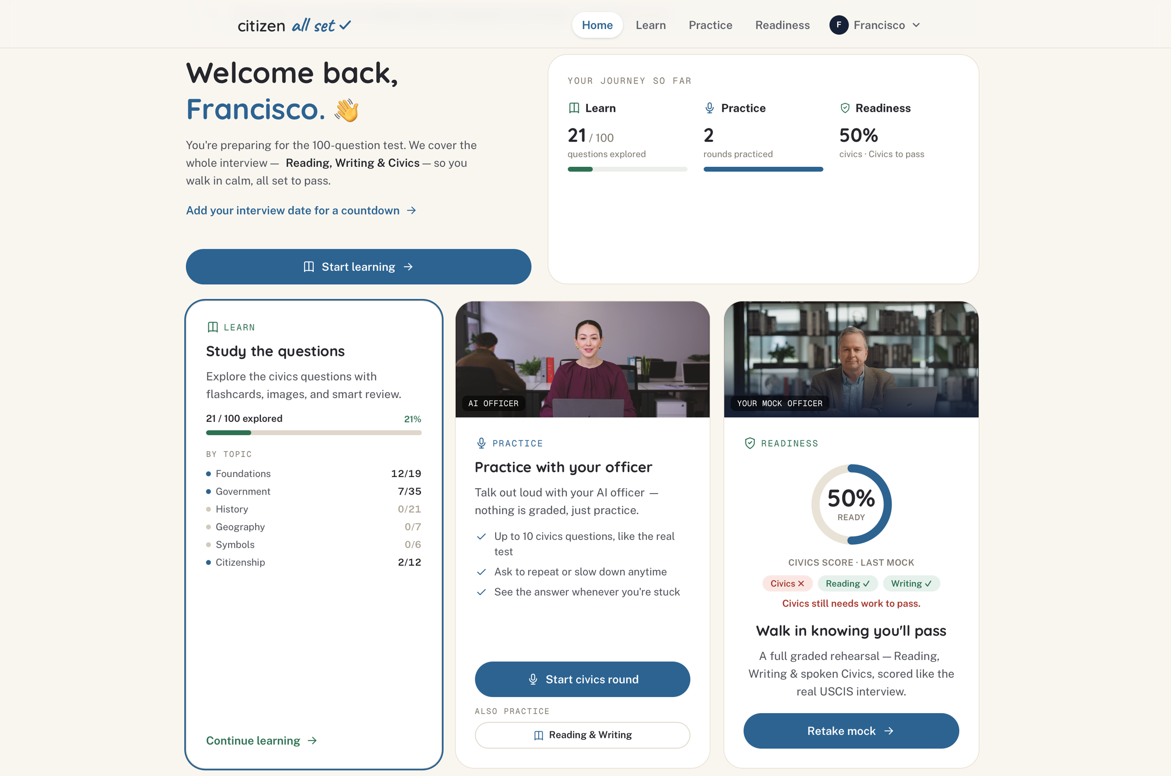 CitizenAllSet web platform screenshot